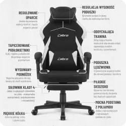 Fotel gamingowy Cabro C502 Czarny - Biały Tkanina